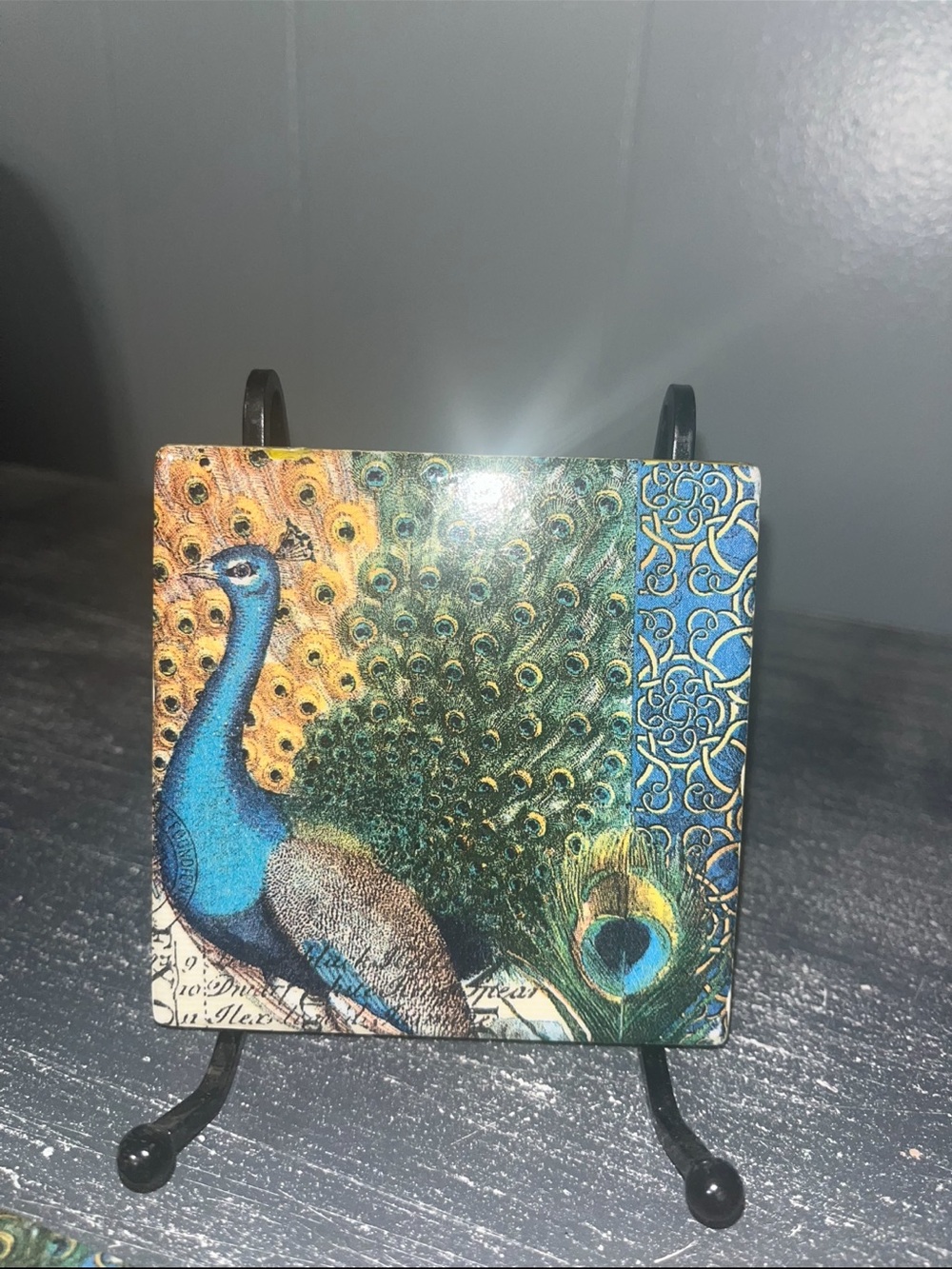 Decorative Peacock Ceramic Accent Tile - Blue & Green